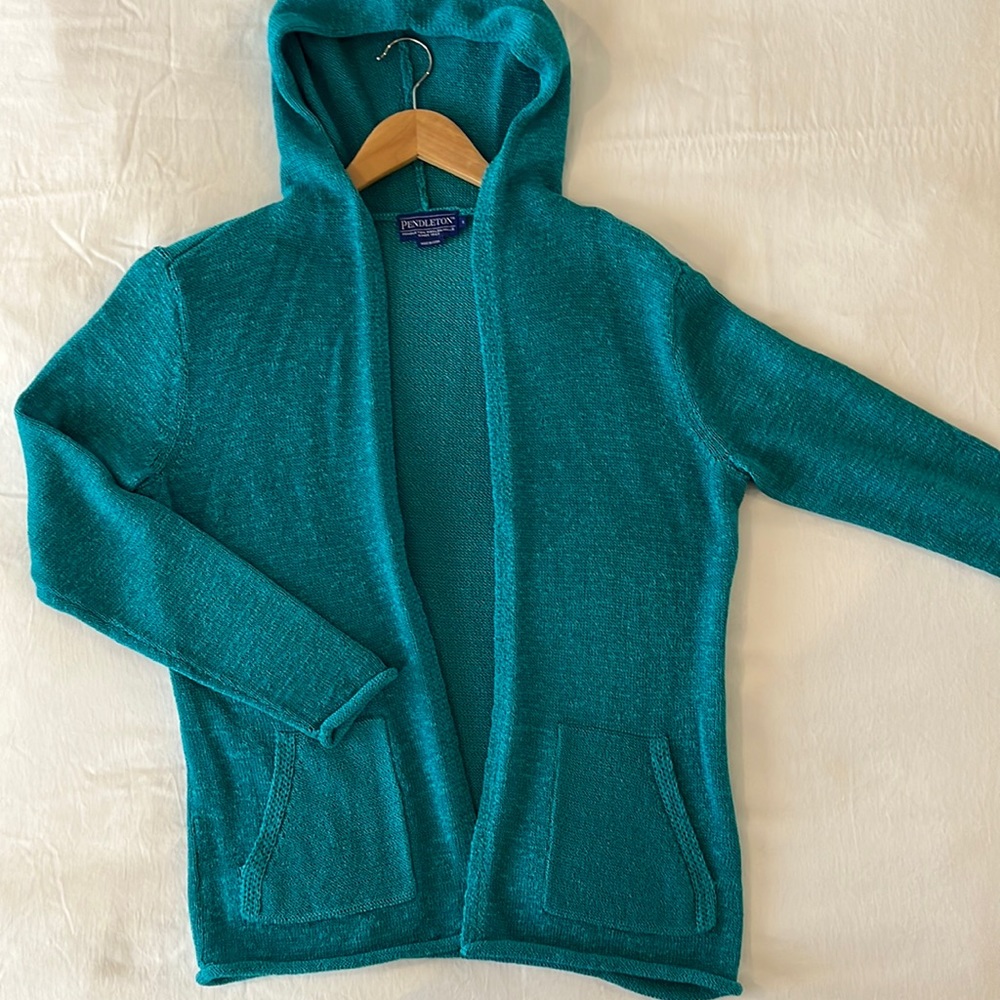 Pendleton turquoise hooded cardigan
